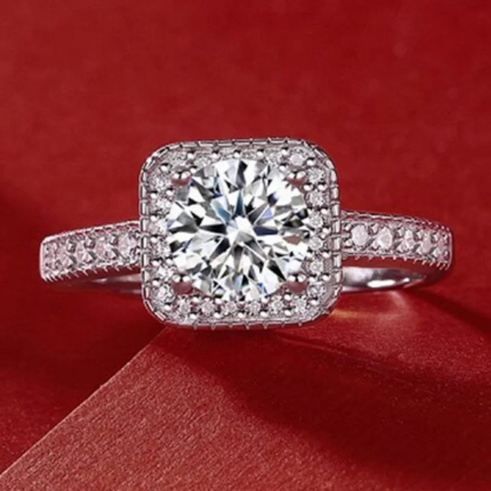 Certified 1ct. t.w. Moissanite Diamond Square Halo Wedding Engagement Ring NEW - Picture 1 of 11
